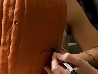 College guys Billy and Chain fuck around with pumpkins