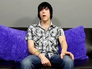 Emo gay strips nude during an interview and masturbates solo