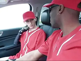 Black guy gets rough during gay sex in a car