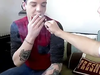 Chain-smoking boy swallows a meat rod